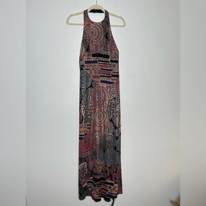 Vintage Cache Mosaic Textured Open Back Maxi Dress Size 2 Petite